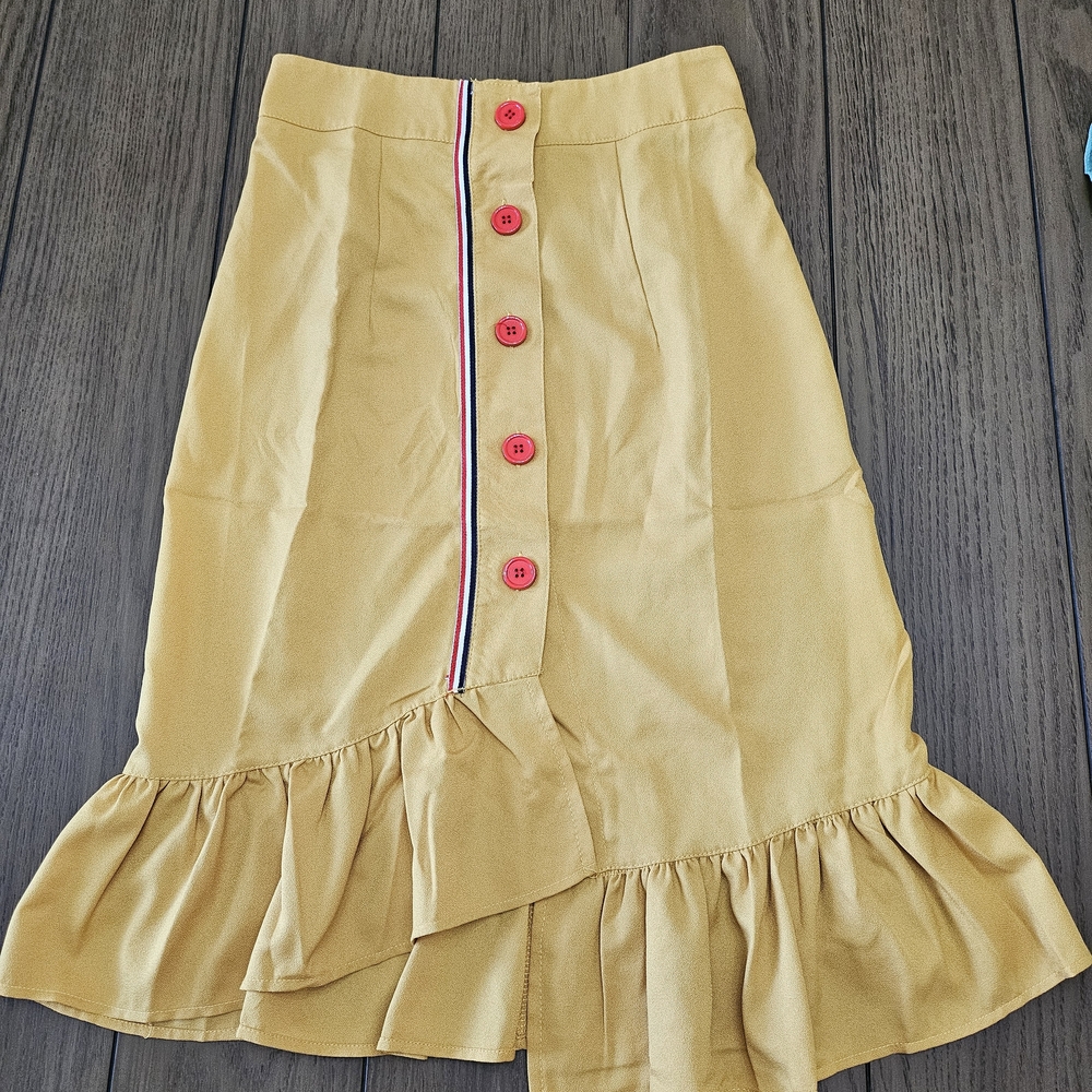 Young 17 Women's Asymmetrical Ruffle Button Skirt - Mustard